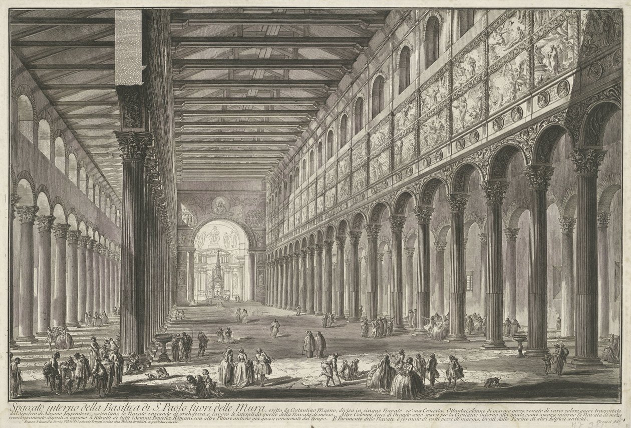 Interieur van de Sint-Paulus buiten de Muren te Roma S. Paolo fuori delle Mur Bazilikası'nın iç görünümü (...) (nesne üzerindeki başlık) Gezichten op Roma (dizi başlığı) Giambattista Piranesi mimar tarafından tasarlanmış ve oyulmuş Roma görünümleri Ve  by Giovanni Battista Piranesi