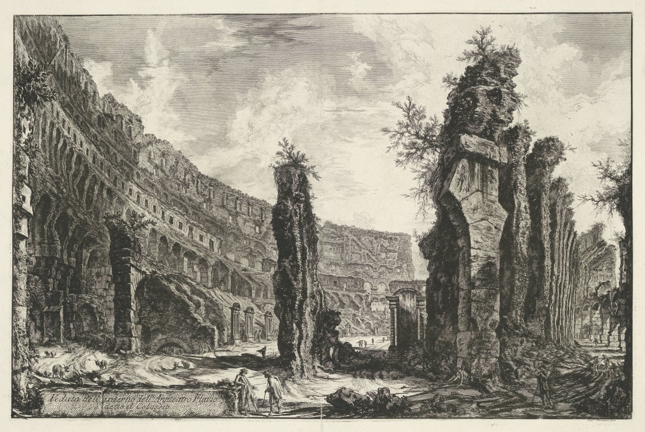 Interieur van het Colosseum te Roma Kolezyum olarak bilinen Flavian Amfitiyatrosu