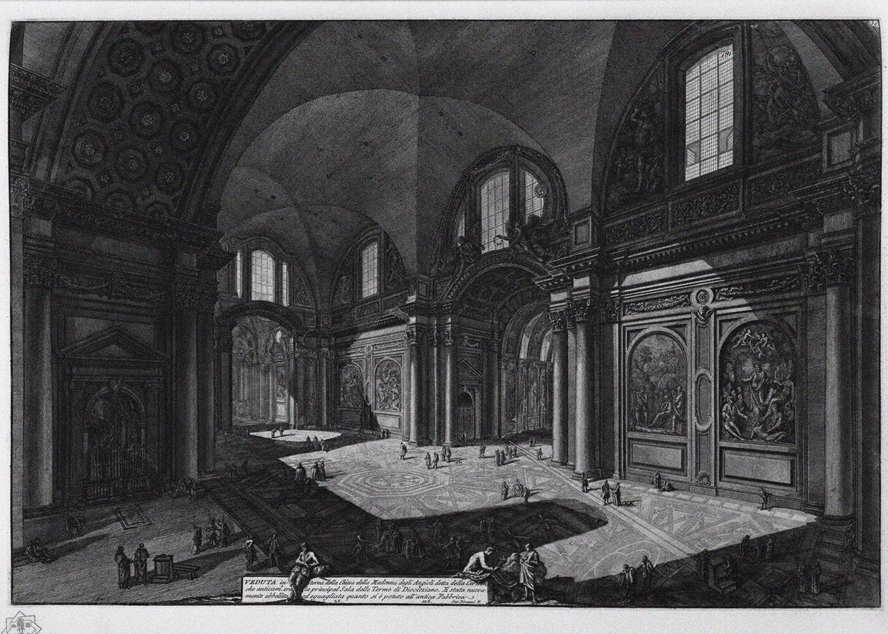 Santa Maria degli Angeli'nin eski Diocletian hamamlarının bazilikasının içi, 1765 ve 1775 yılları arasında by Giovanni Battista Piranesi