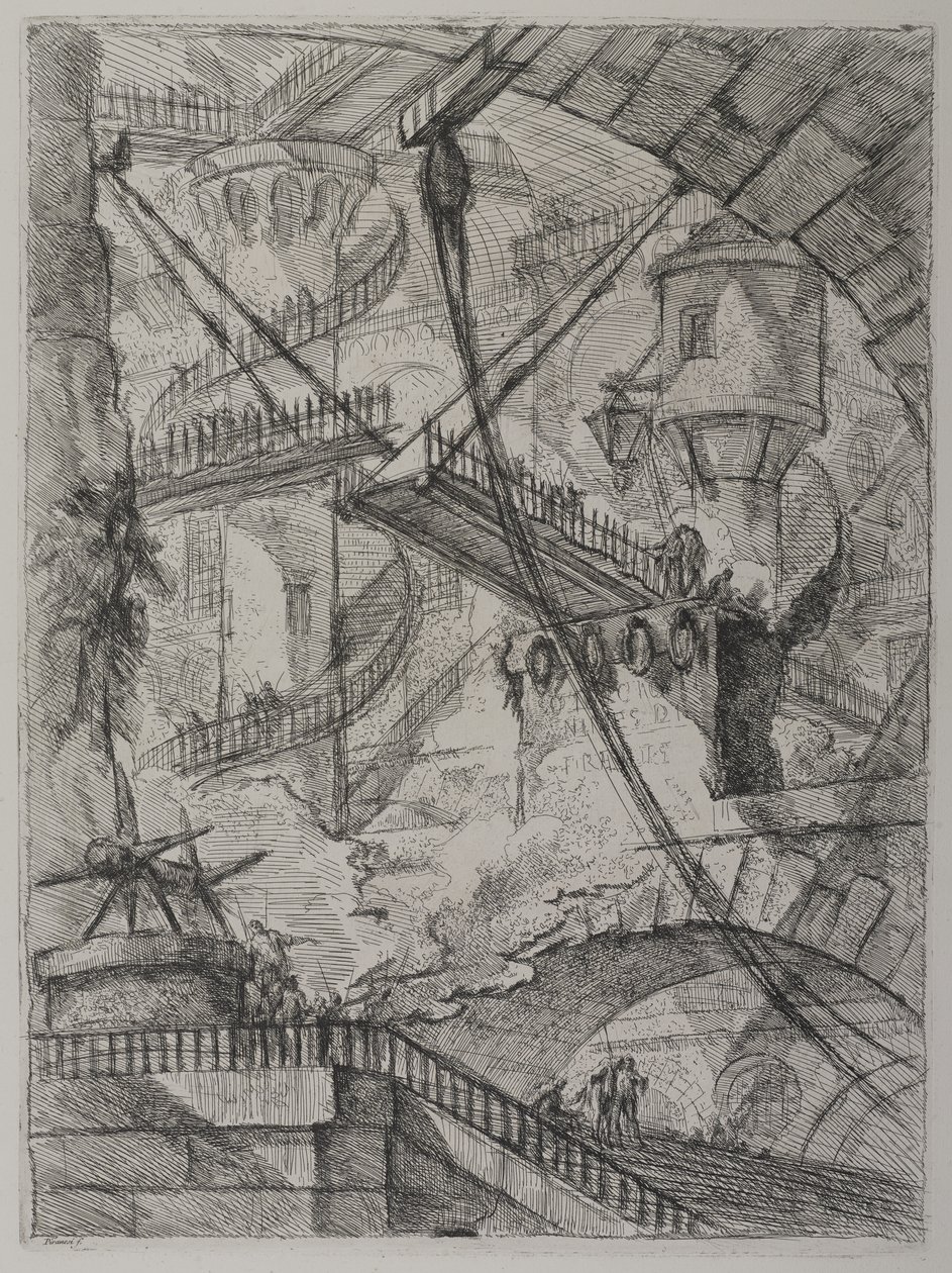 Invenzioni Capric di Carceri; Hind 7, Üçün İlk Durumu, c. 1749 (sert kağıt üzerine gravür) by Giovanni Battista Piranesi