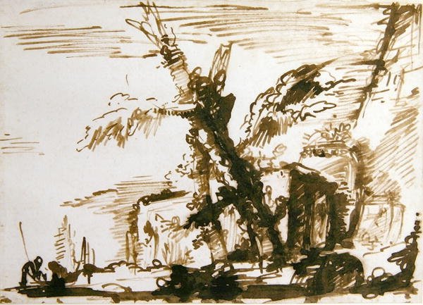 İtalyan Manzarası (kağıt üzerinde kalem ve mürekkep) by Giovanni Battista Piranesi