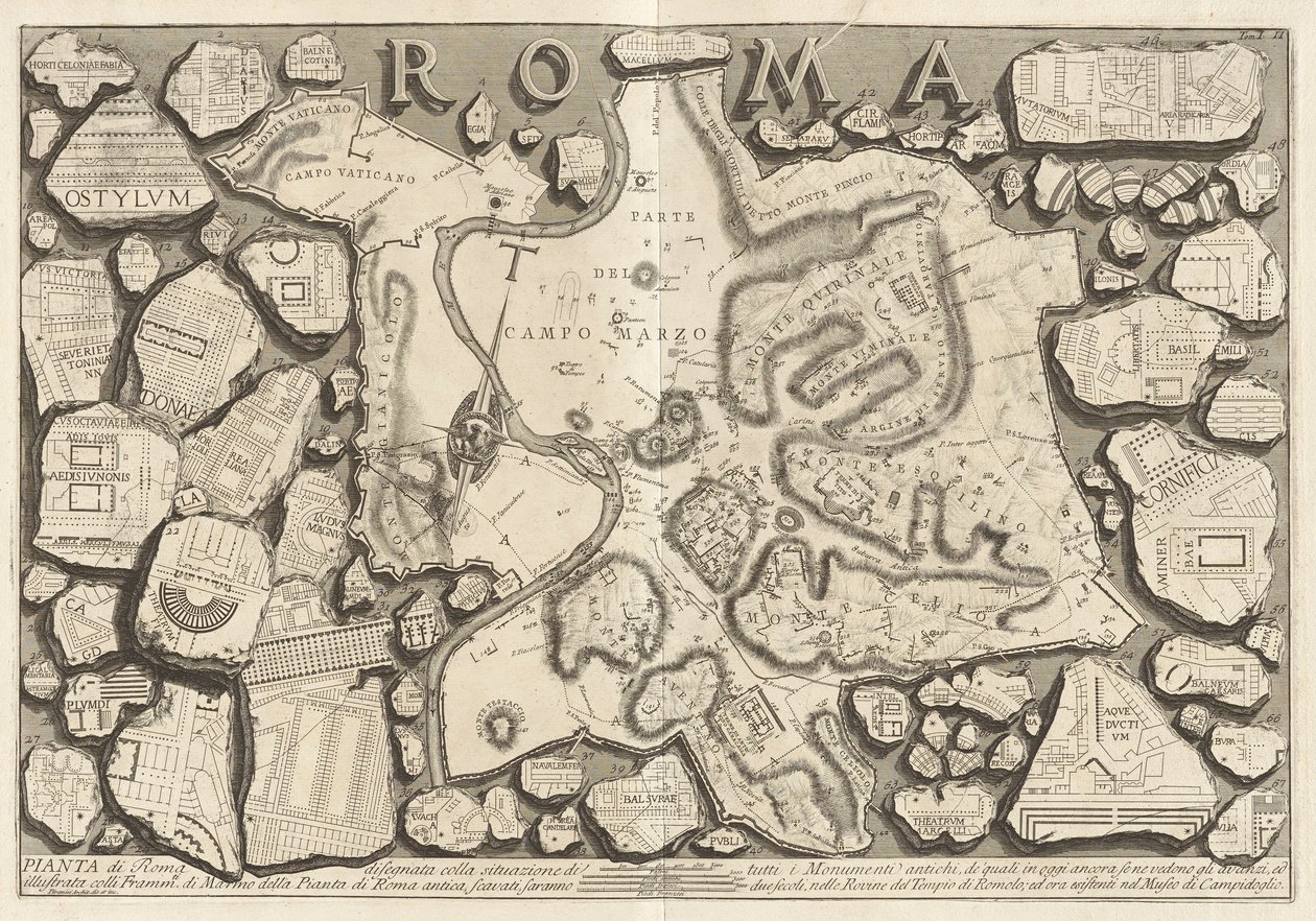 Tüm antik anıtların durumuyla çizilmiş Roma planı by Giovanni Battista Piranesi