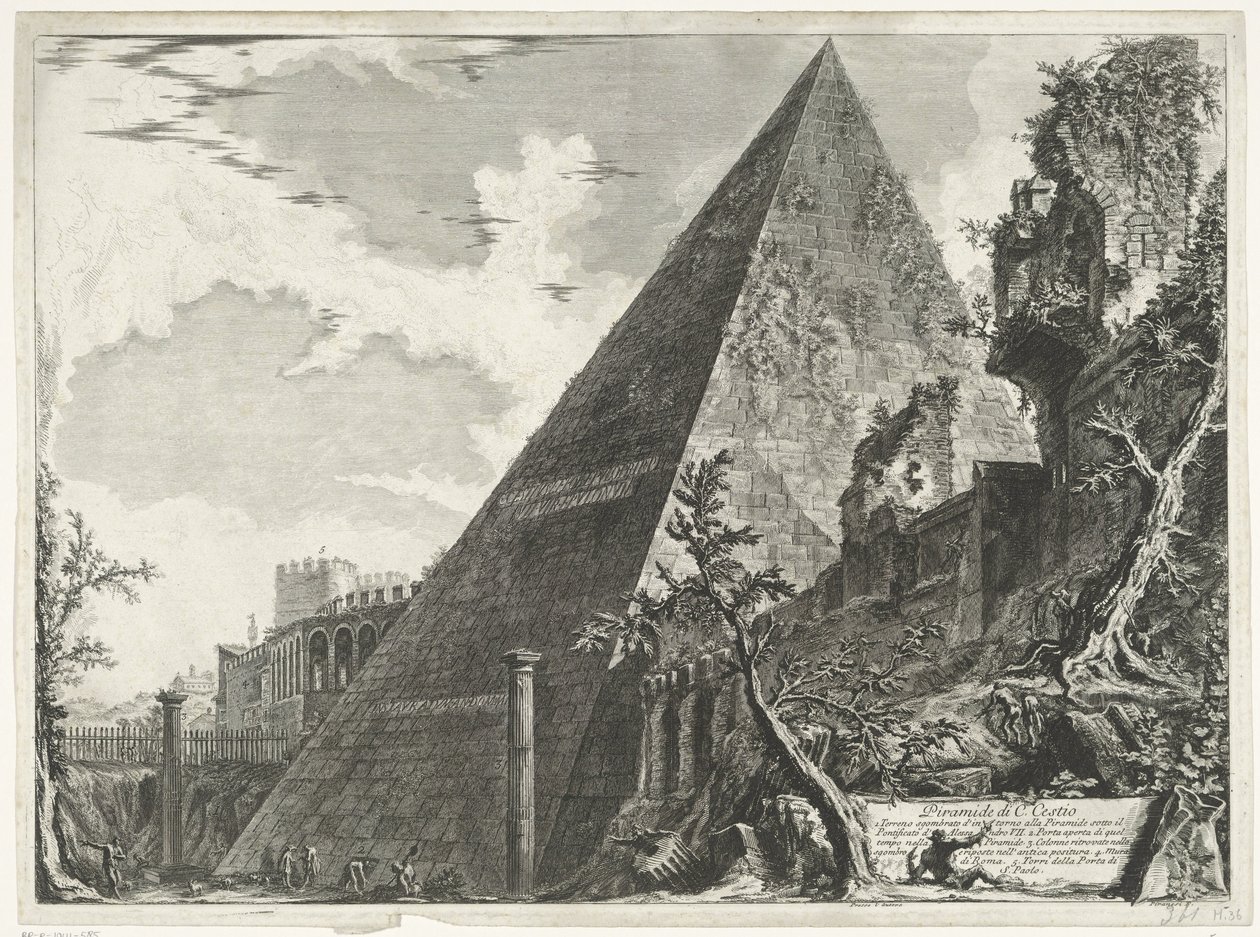 Piramide van Cestius te Roma Piramide di C. Cestio (nesne üzerindeki başlık) Gezichten op Rome (dizi başlığı) Giambattista Piranesi mimarı Ve (nez) iano tarafından çizilmiş ve oyulmuş Roma manzaraları (seri başlığı) by Giovanni Battista Piranesi