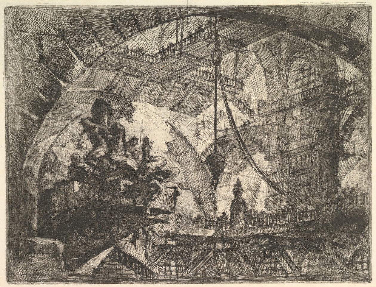 Carceri dinvenzione Hayali Hapishanelerden Bir Projelendirme Platformunda Mahkumlar, yakl. 1749-50. by Giovanni Battista Piranesi