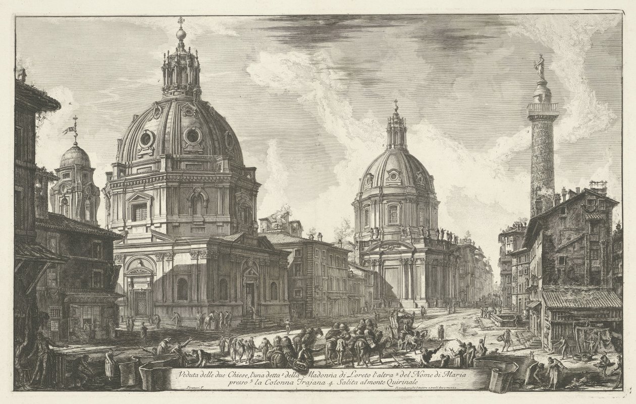 Santa Maria di Loreto en de Santissimo Nome di Maria te Roma İki kilisenin görünümü (...) (nesne üzerindeki başlık) Gezichten op Roma (dizi adı) Giambattista Piranesi mimarı Ve (nez) iano tarafından tasarlanan ve işlenen Roma manzaraları (seri başlığı) by Giovanni Battista Piranesi