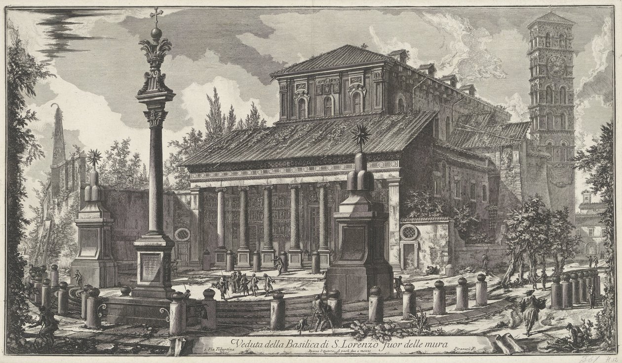 Sint-Laurens buiten de Muren te Roma S. Lorenzo Bazilikası'nın duvarların dışından görünümü (nesne üzerindeki başlık) Gezichten op Rome (dizi başlığı) Giambattista Piranesi mimarı Ve (nez) iano tarafından tasarlanan ve oyulan Roma manzaraları (seri baş by Giovanni Battista Piranesi