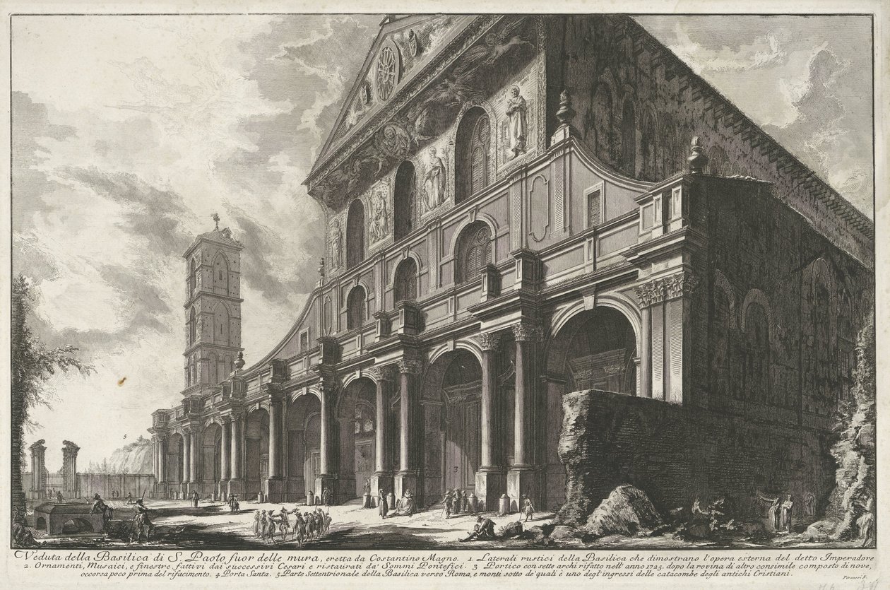 Sint-Paulus buiten de Muren te Roma St. Paul Bazilikası'nın surların dışından görünümü, Büyük Konstantin tarafından inşa edilmiştir (nesne üzerindeki başlık) Gezichten op Rome (dizi başlığı) Giambattista Piranesi mimar Ve (nez) tarafından tasarlanmış v by Giovanni Battista Piranesi