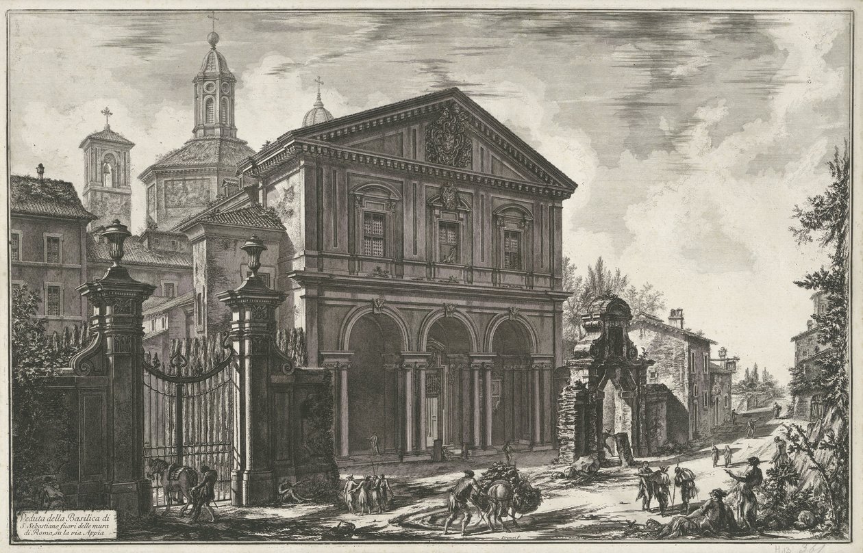 Sint-Sebastiaan buiten de Muren te Roma S. Sebastiano Bazilikası'nın Roma surlarının dışından görünümü, Via Appia üzerinde (nesne üzerindeki başlık) Gezichten op Rome (seri başlığı) Giambattista Piranesi mimar Ve ( nez ) ıan by Giovanni Battista Piranesi