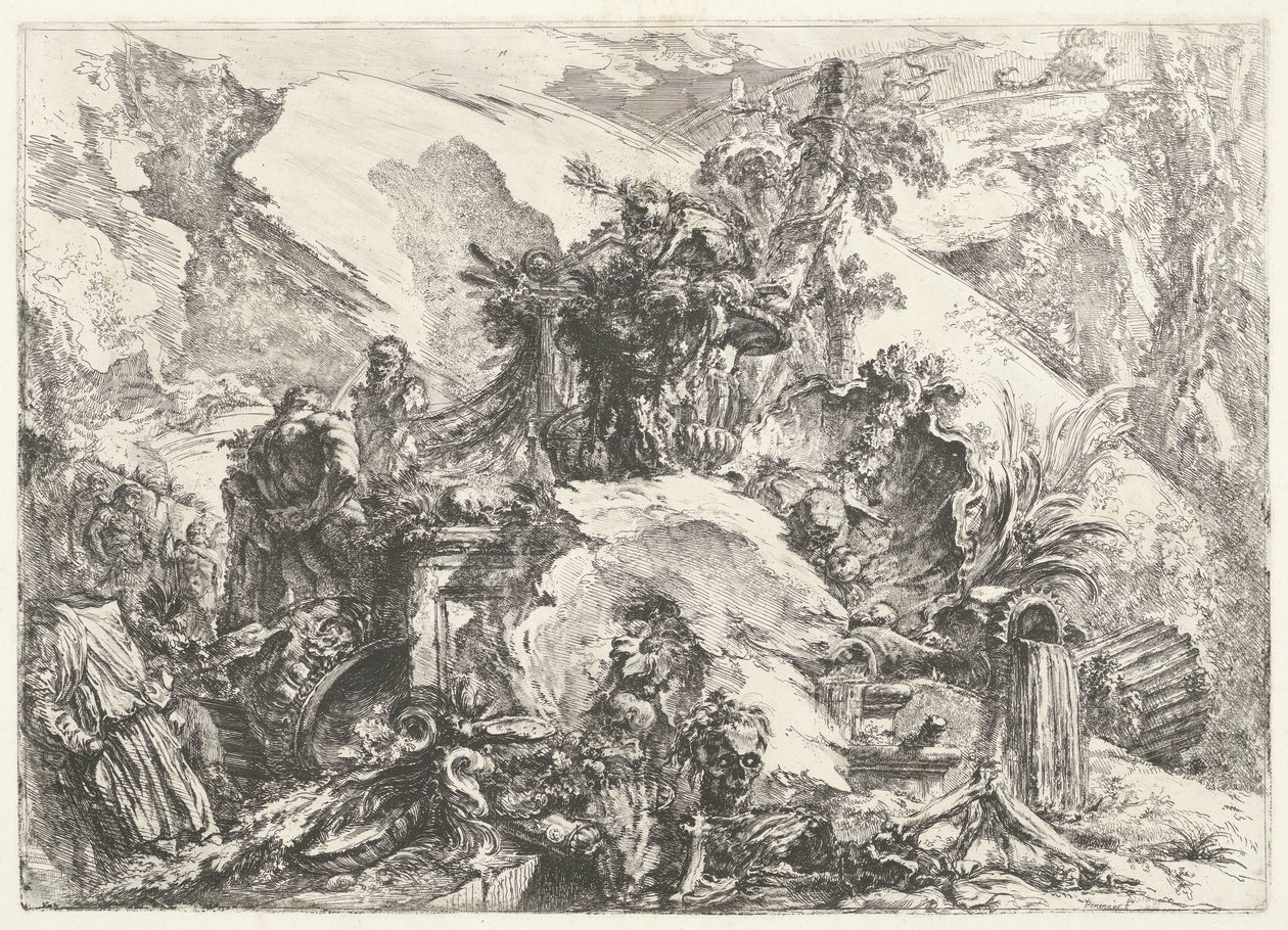 İskeletler ve heykeller Capricci decorativi (eski seri başlığı) Grotteschi (dizi adı) by Giovanni Battista Piranesi
