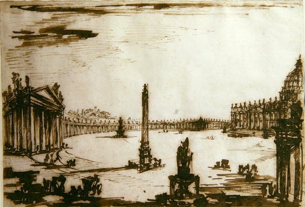 Aziz Petrus Meydanı, Roma (kağıt üzerine kalem ve mürekkep) by Giovanni Battista Piranesi