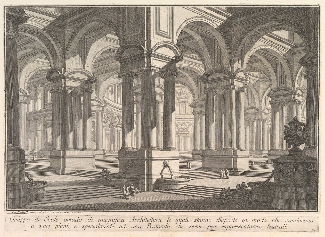Muhteşem mimariyle süslenmiş merdivenler. . . Magnif ile süslenmiş merdiven grubu ..., ca. 1750. by Giovanni Battista Piranesi