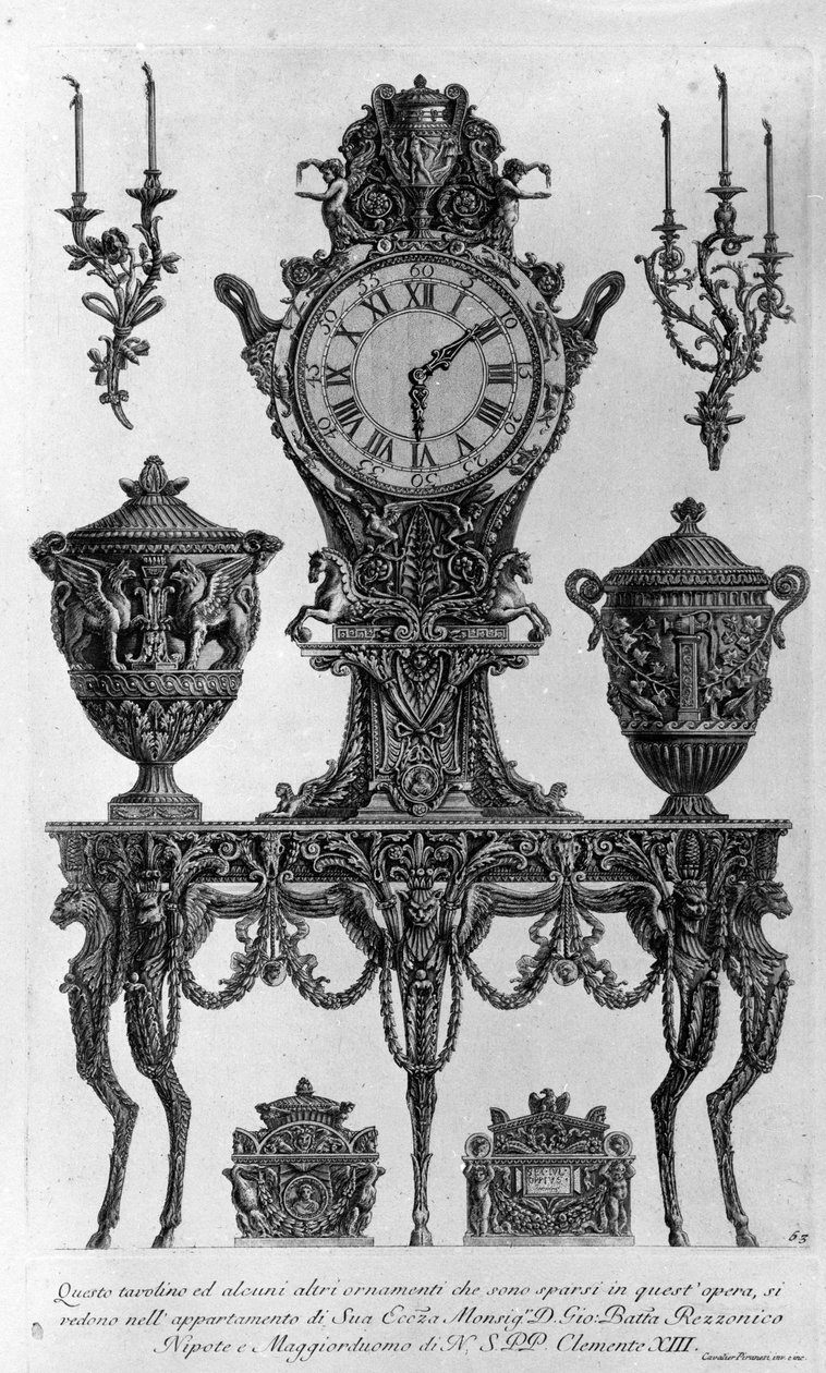 Clement XIII'in yeğeni ve uşağı Piskopos Batta Rezzonico için masa ve süslemeler. Giovanni Piranesi (Piranese olarak bilinir) (1720-1778) tarafından çizim. by Giovanni Battista Piranesi