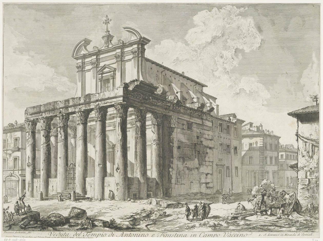 Tempel van Antoninus en Faustina te Roma Campo Vaccino'daki Antoninus ve Faustina Tapınağı'nın görünümü (nesne üzerindeki başlık) Gezichten op Roma (seri başlığı) Giambattista Piranesi mimarı Ve (nez) iano (seri başlığı) tarafından tasarlanmış ve o by Giovanni Battista Piranesi