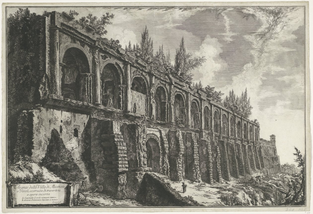 Tempel van Hercules Victor te Tivoli Tivoli'de travertenlerden inşa edilmiş Villa di Maecenate'in kalıntıları, belirsiz bir eserle (nesne üzerindeki başlık) Gezichten op Rome (seri başlığı) Giambattista Piranesi mimar Ve (nez) iano tarafından tasar by Giovanni Battista Piranesi