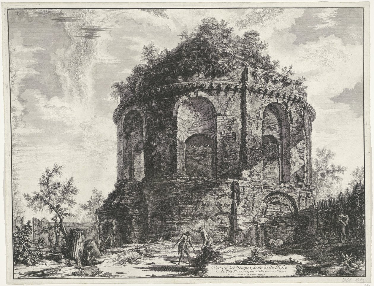 Öksürük tapınağı bij Tivoli Tivoli yakınında, Via Tiburtina üzerinde della Tosse olarak adlandırılan Tapınağın görünümü (nesnedeki başlık) Gezichten op Roma (dizi adı) Giambattista Piranesi mimarı Ve (nez) iano (seri) tarafından tasarlanan ve oyulan Roma m by Giovanni Battista Piranesi