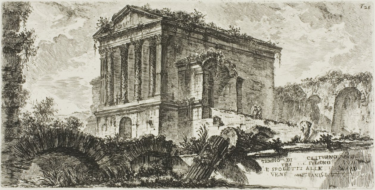Foligno ve Spoleto arasındaki Clitumnus Tapınağı, Zafer Kemerlerinin Bazı Görünümlerinden ve diğer anıtlardan 26. plaka by Giovanni Battista Piranesi