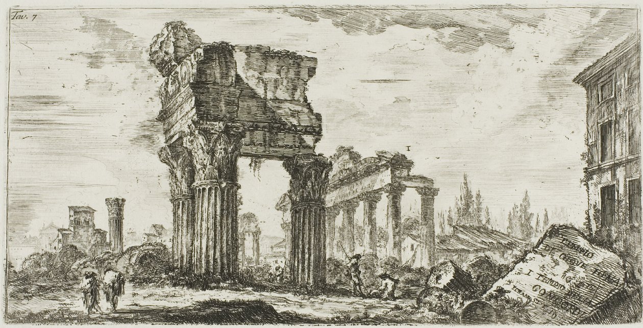 Jüpiter Tonans Tapınağı [Thunderer Jüpiter]. 1. Concord Tapınağı, Zafer Kemerleri ve Diğer Anıtların Bazı Görünümlerinden 7. levha by Giovanni Battista Piranesi