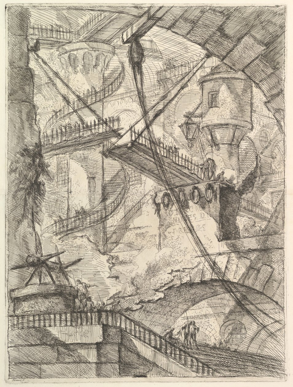 Carceri dinvenzione Hayali Hapishanelerden Asma Köprü, ca. 1749-50. by Giovanni Battista Piranesi