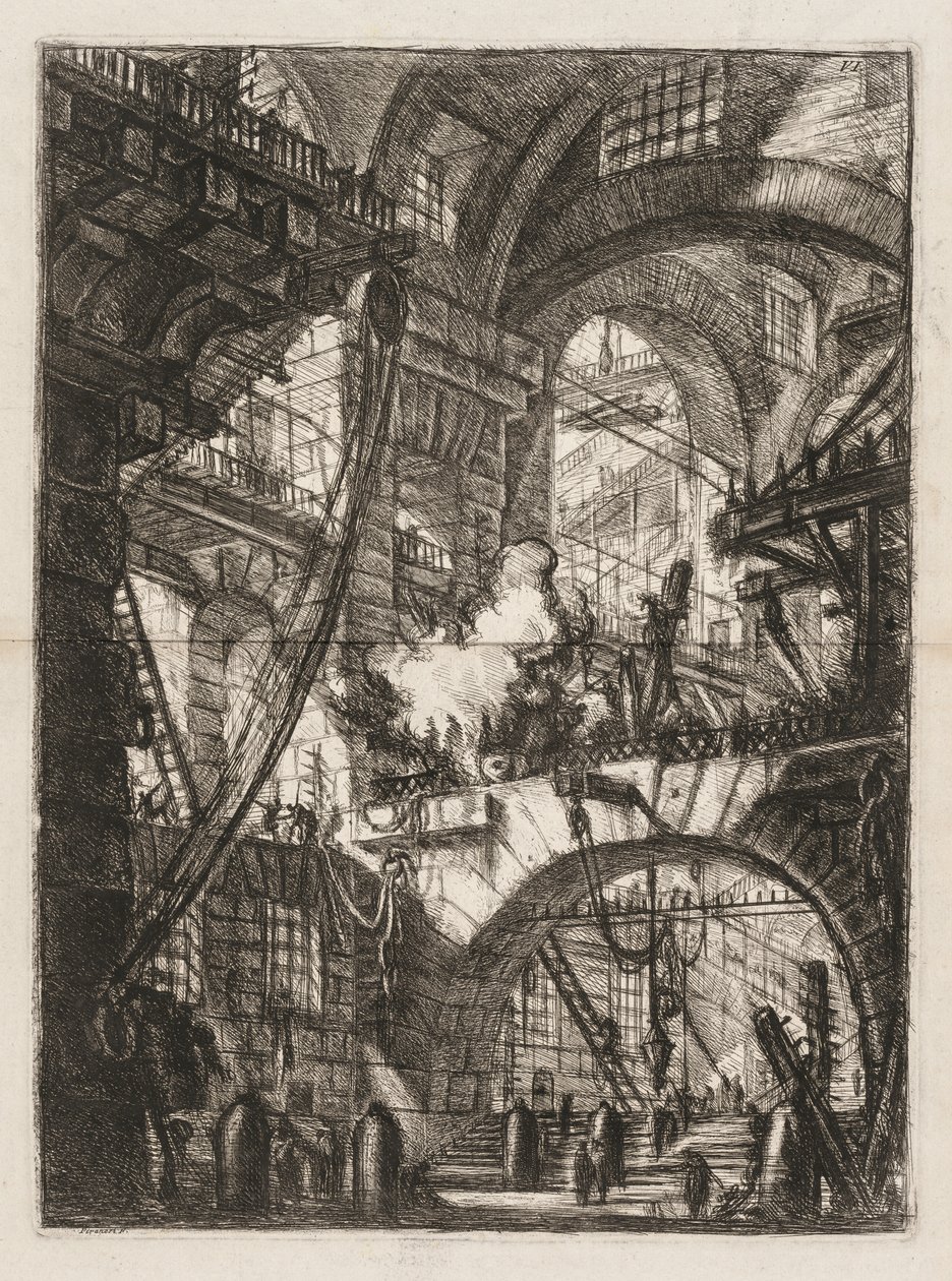 Hapishaneler: Merkezde Duman Ateşi Olan Kemerlerin Perspektifi by Giovanni Battista Piranesi