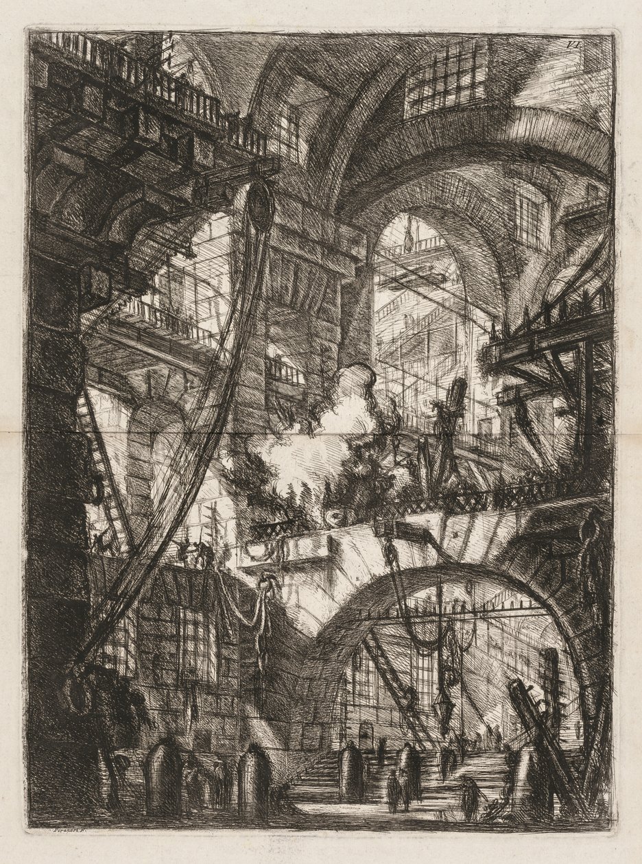 Hapishaneler: Merkezde Duman Ateşi Olan Kemerlere Bir Bakış. by Giovanni Battista Piranesi