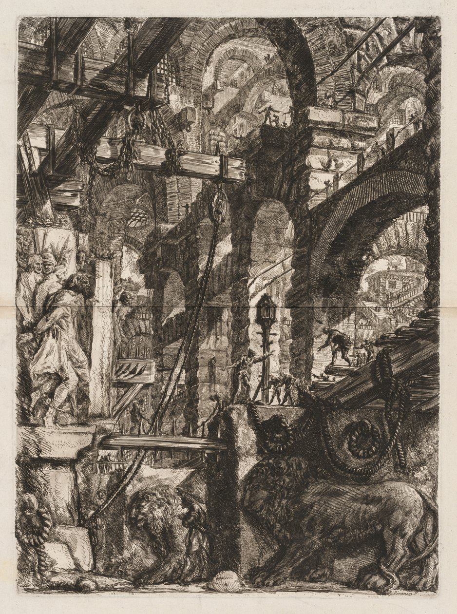Hapishaneler: Rölyefte Oyulmuş İki Aslanlı Roma Kemerlerine Bir Bakış..., 1745-50. by Giovanni Battista Piranesi