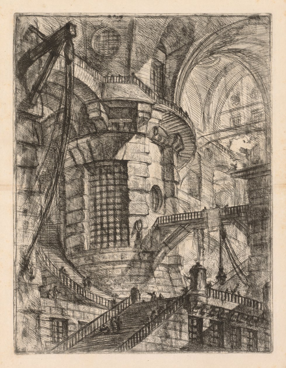 Hapishaneler: Parmaklıklı Pencereli Merkezi Sütunlu Tonozlu Bir Bina by Giovanni Battista Piranesi