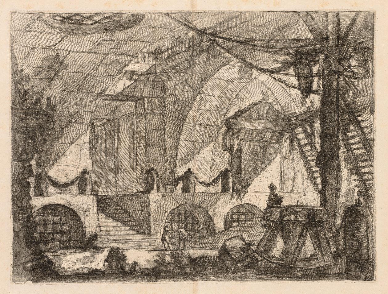 Hapishaneler: Direkler ve Zincirler ile Kemerli Bir Oda by Giovanni Battista Piranesi