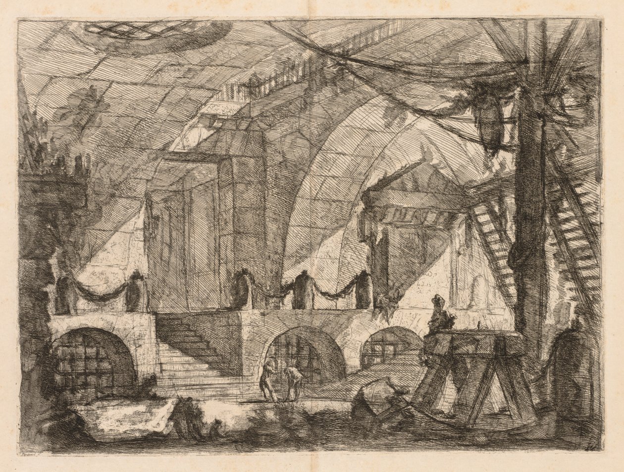 Hapishaneler: Direkler ve Zincirler ile Kemerli Bir Oda, 1745-1750. by Giovanni Battista Piranesi