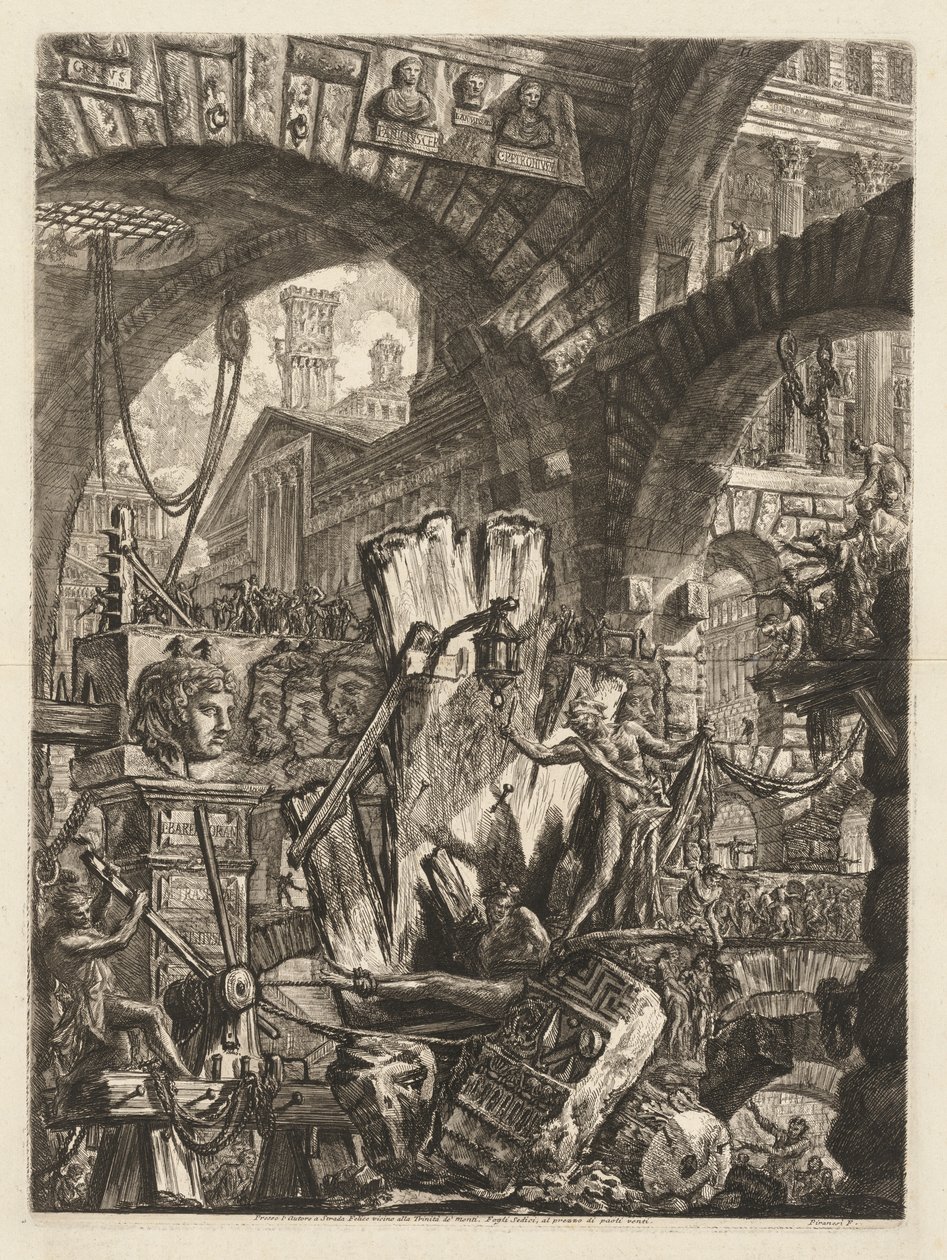 Hapishaneler: Ön Planda Kayanın Üzerinde Bir Adam Olan Mimari Bir Medly by Giovanni Battista Piranesi