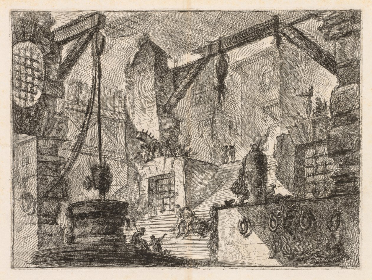 Hapishaneler: Geniş Merdivenli Sütunlu İç Mekan by Giovanni Battista Piranesi