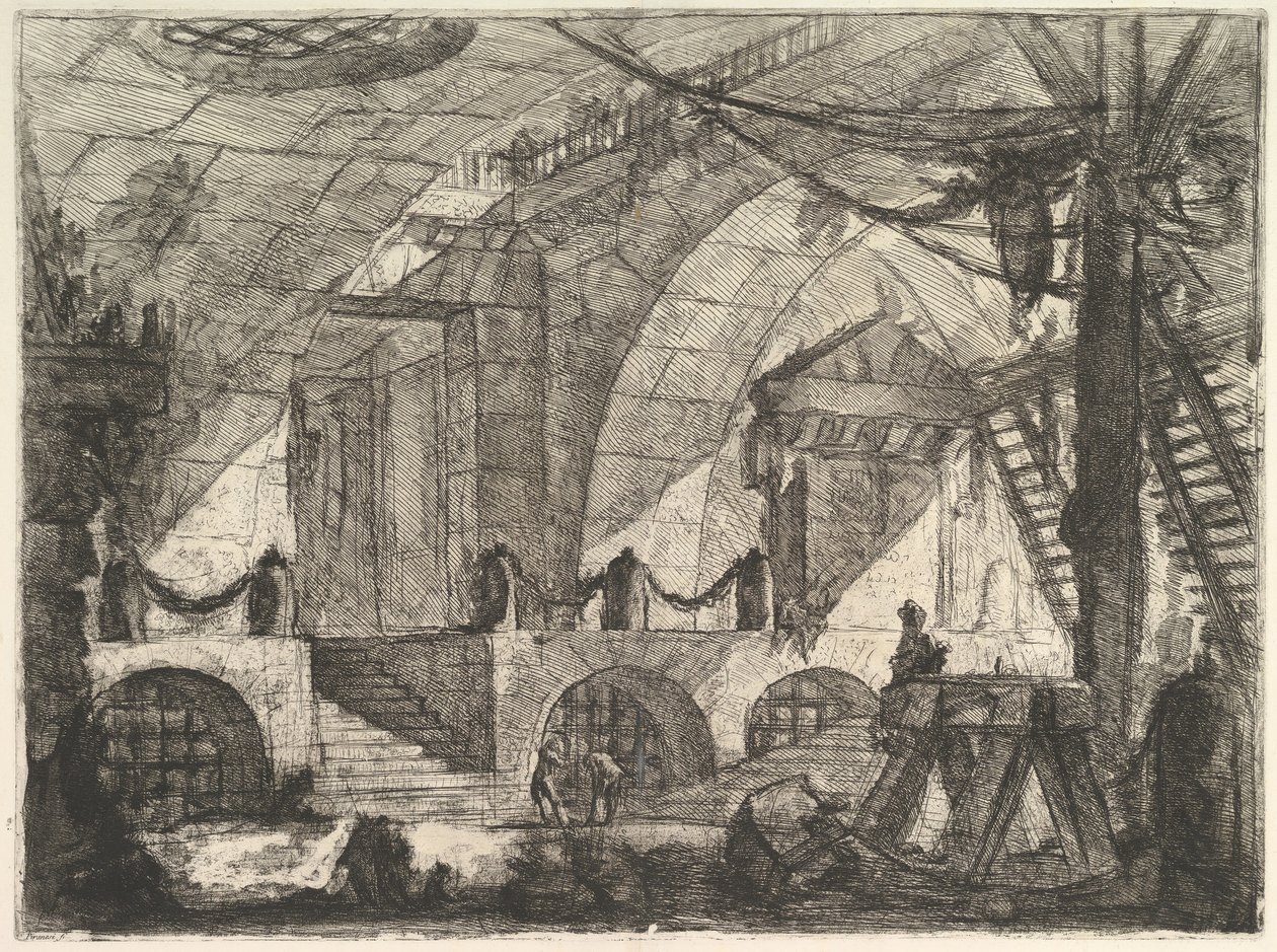 Sawhorse, Carceri dinvenzione Hayali Hapishanelerden, yaklaşık. 1749-50. by Giovanni Battista Piranesi