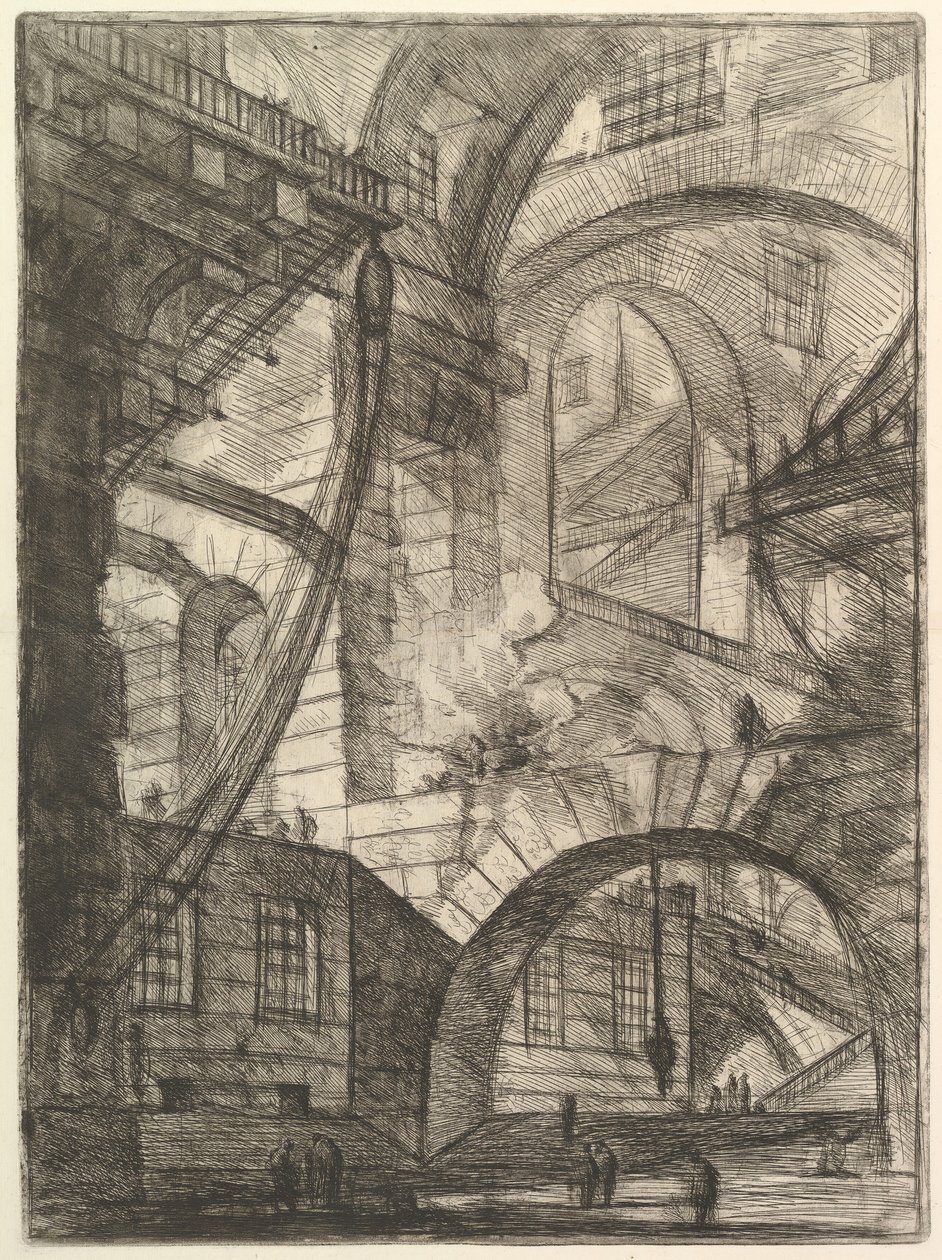 Dumanlı Ateş, Carceri dinvenzione Hayali Hapishanelerden, yaklaşık. 1749-50. by Giovanni Battista Piranesi