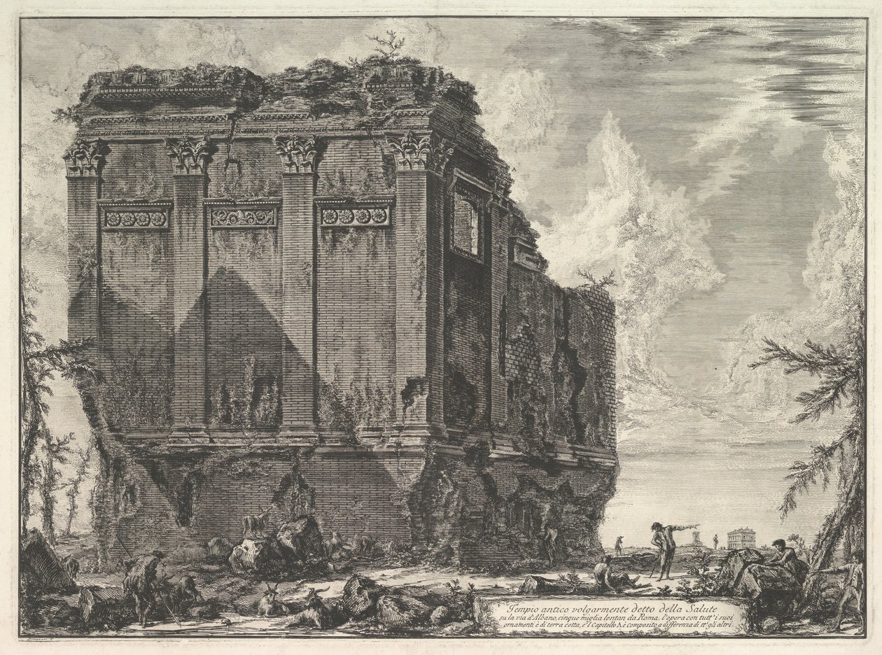Albano yolundaki Salus Tapınağı, yaygın olarak ... olarak bilinen Antik tapınak. 1763. by Giovanni Battista Piranesi