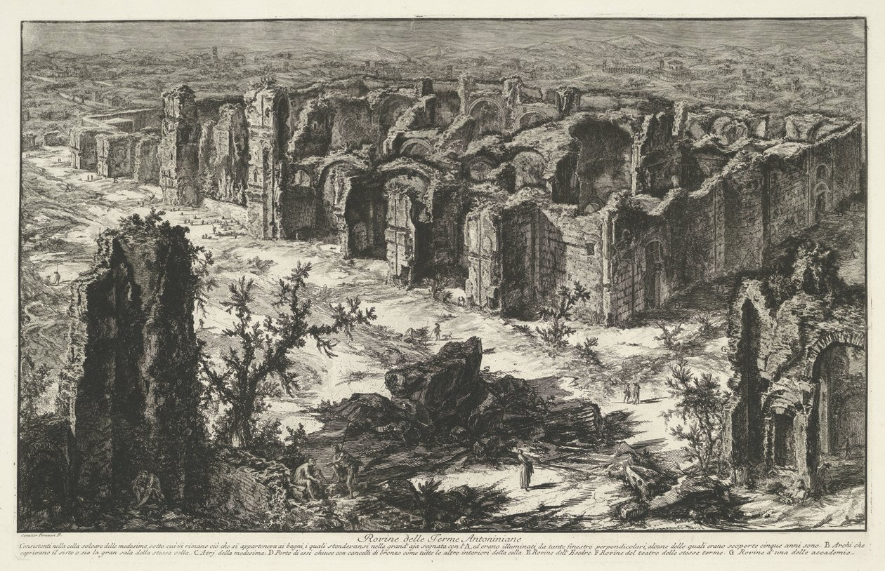 Thermen van Caracalla te Roma Antoninian Hamamı Harabeleri (nesne üzerindeki başlık) Gezichten op Roma (dizi başlığı) Giambattista Piranesi mimarı Ve (nez) iano tarafından tasarlanan ve oyulan Roma manzaraları (dizi başlığı) by Giovanni Battista Piranesi