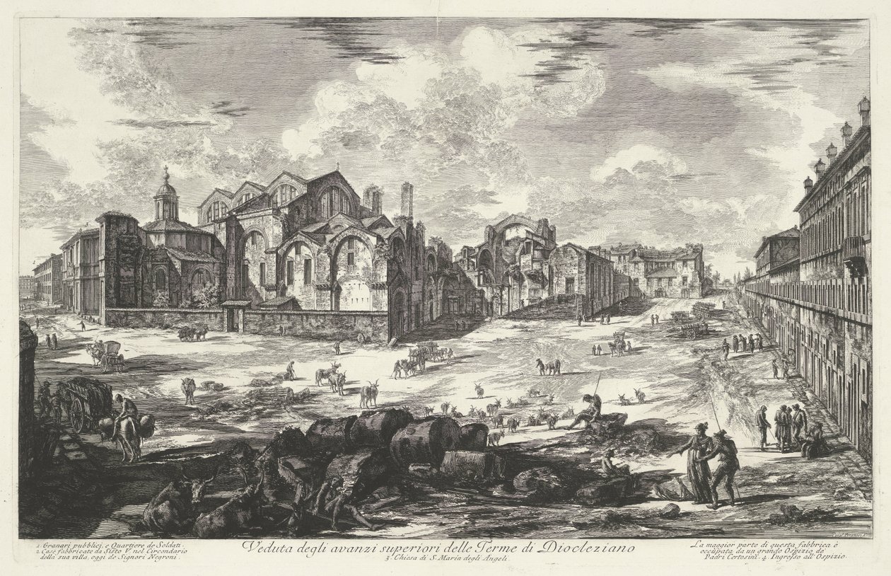 Thermen van Diocletianus te Roma Dioclaziano Hamamlarının üst kalıntılarının görünümü (nesne üzerindeki başlık) Gezichten op Roma (dizi adı) Giambattista Piranesi mimarı Ve (nez) iano tarafından tasarlanan ve işlenen Roma manzaraları (seri başlığı) by Giovanni Battista Piranesi