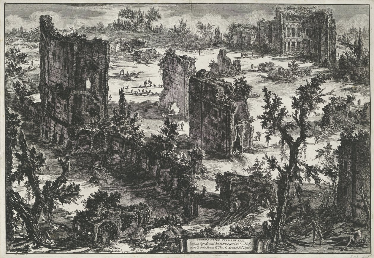 Thermen van Trajanus te Roma Tit Hamamlarının Görünümü (...) (nesne üzerindeki başlık) Gezichten op Rome (dizi başlığı) Giambattista Piranesi mimarı Ve (nez) iano tarafından tasarlanan ve oyulan Roma manzaraları (dizi başlığı) by Giovanni Battista Piranesi