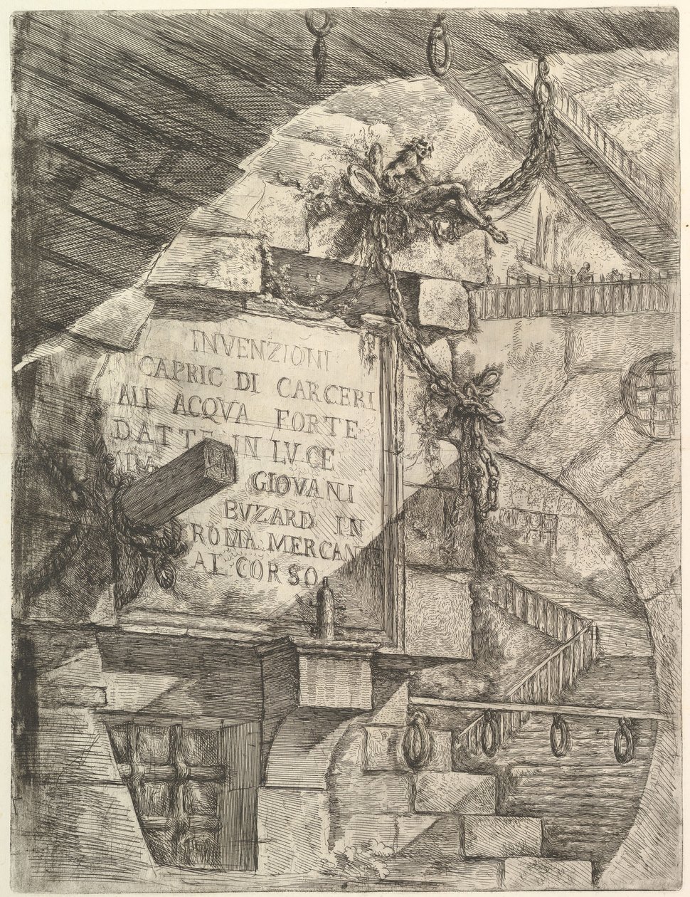 Başlık Sayfası, Carceri dinvenzione Hayali Hapishanelerden, yaklaşık. 1749-50. by Giovanni Battista Piranesi