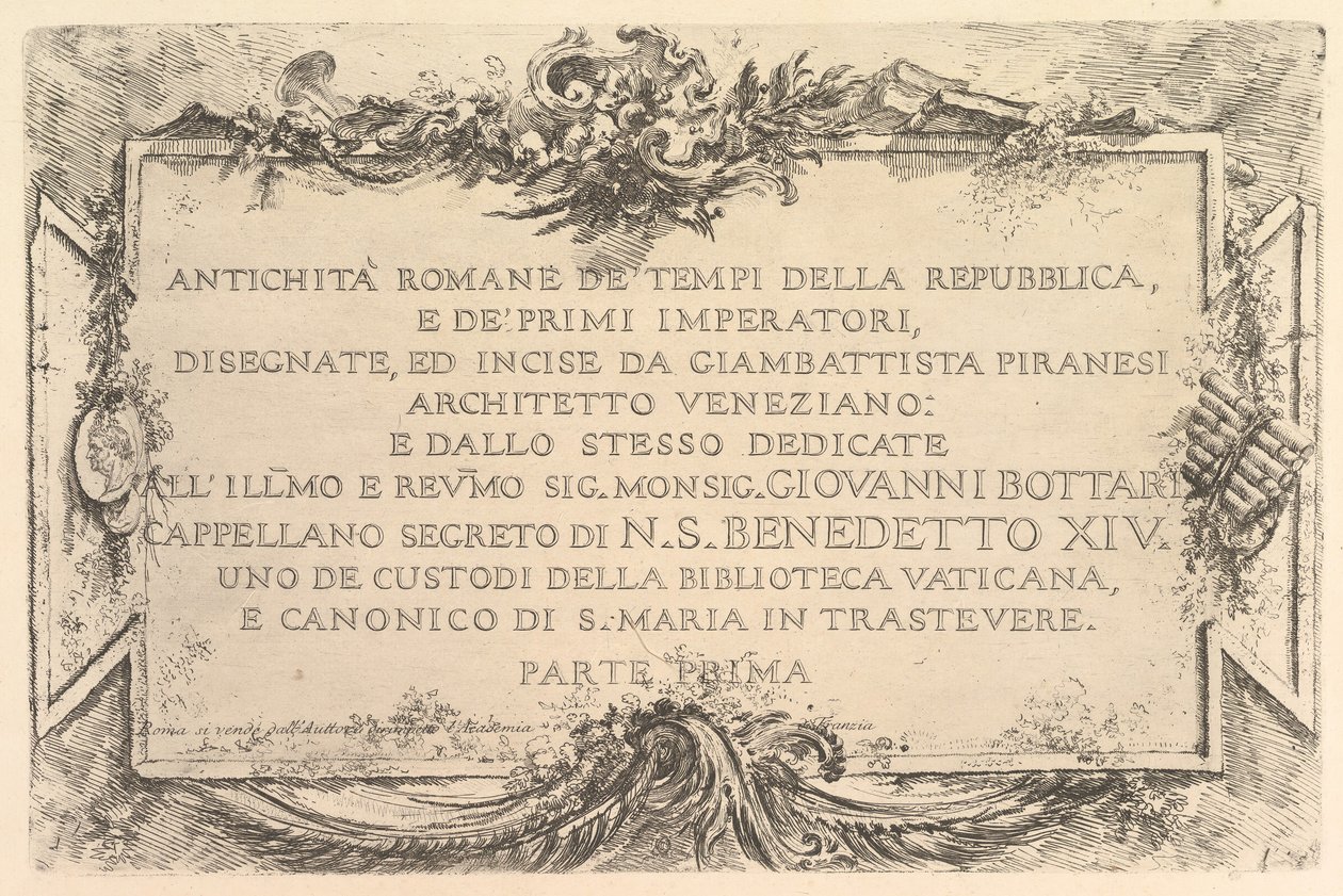 Başlık sayfası: Cumhuriyet Zamanının Roma Antik Çağı ve İlk İmparatorlar Antich..., ca. 1748. by Giovanni Battista Piranesi