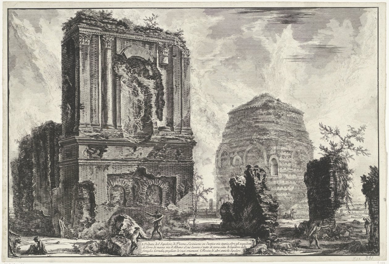 Tombes van Licinianus Piso en de Cornelius familie langs de Via Appia Gezichten op Roma (dizi başlığı) Giambattista Piranesi mimarı Ve (nez) iano tarafından tasarlanan ve oyulan Roma manzaraları (dizi adı) by Giovanni Battista Piranesi
