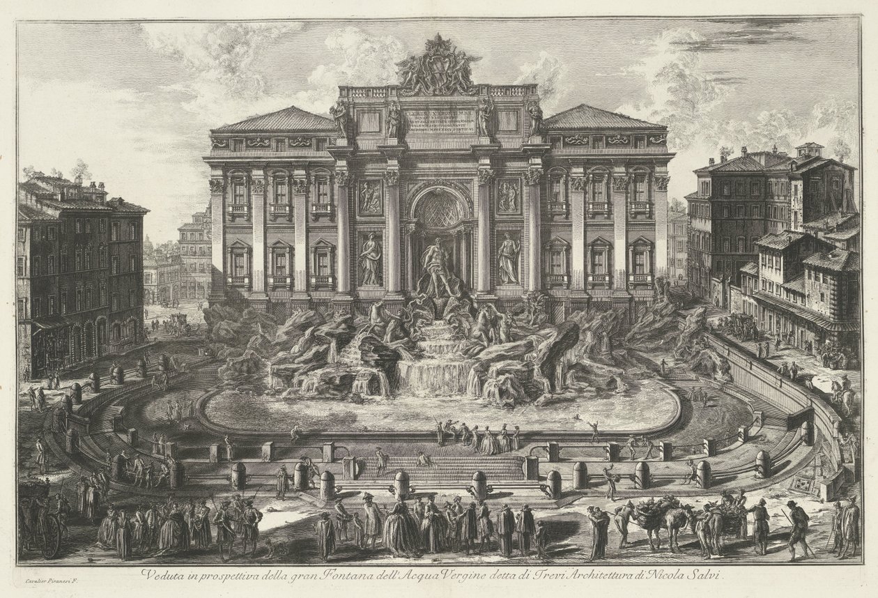 Trevifontein te Roma Nicola Salvi tarafından Trevi Architecture olarak bilinen büyük Fontana dell