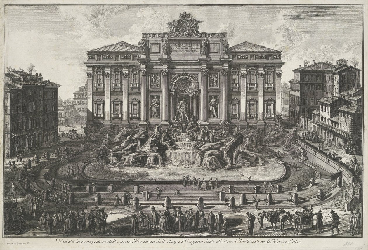 Trevifontein te Roma Nicola Salvi tarafından Trevi Architecture olarak bilinen büyük Fontana dell