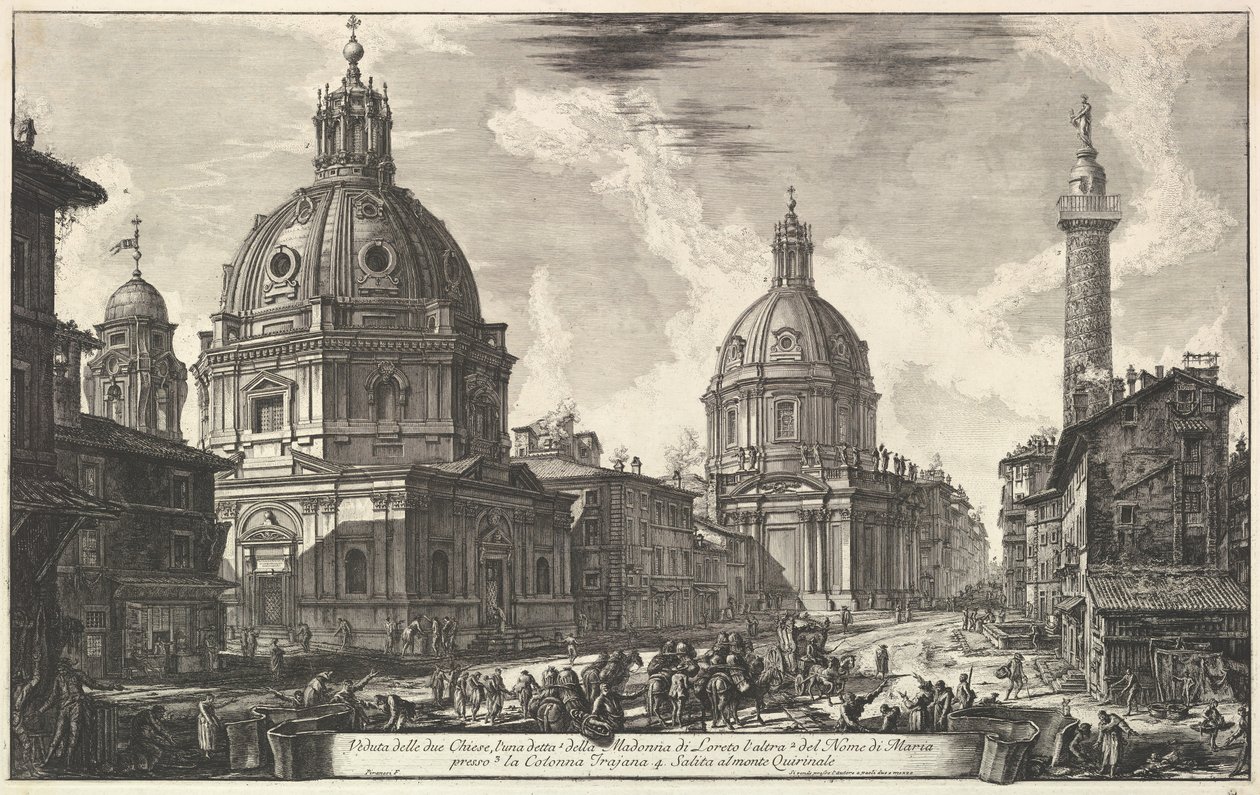 Trajans sütununun yakınında iki kilise, S. Maria di Loreto ve Santissimo Nome di Maria Ve ..., yaklaşık. 1762. by Giovanni Battista Piranesi