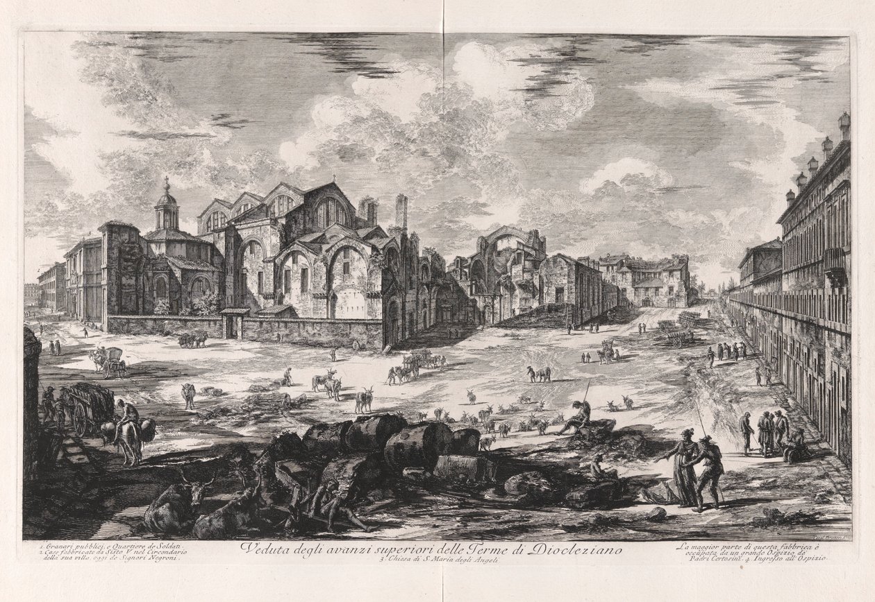 Diocletianus Hamamlarının Üst Harabelerinin Görünümü [Santa Maria degli Angeli kilisesini gösteren uzaktan görünüm]), Vedute di Roma