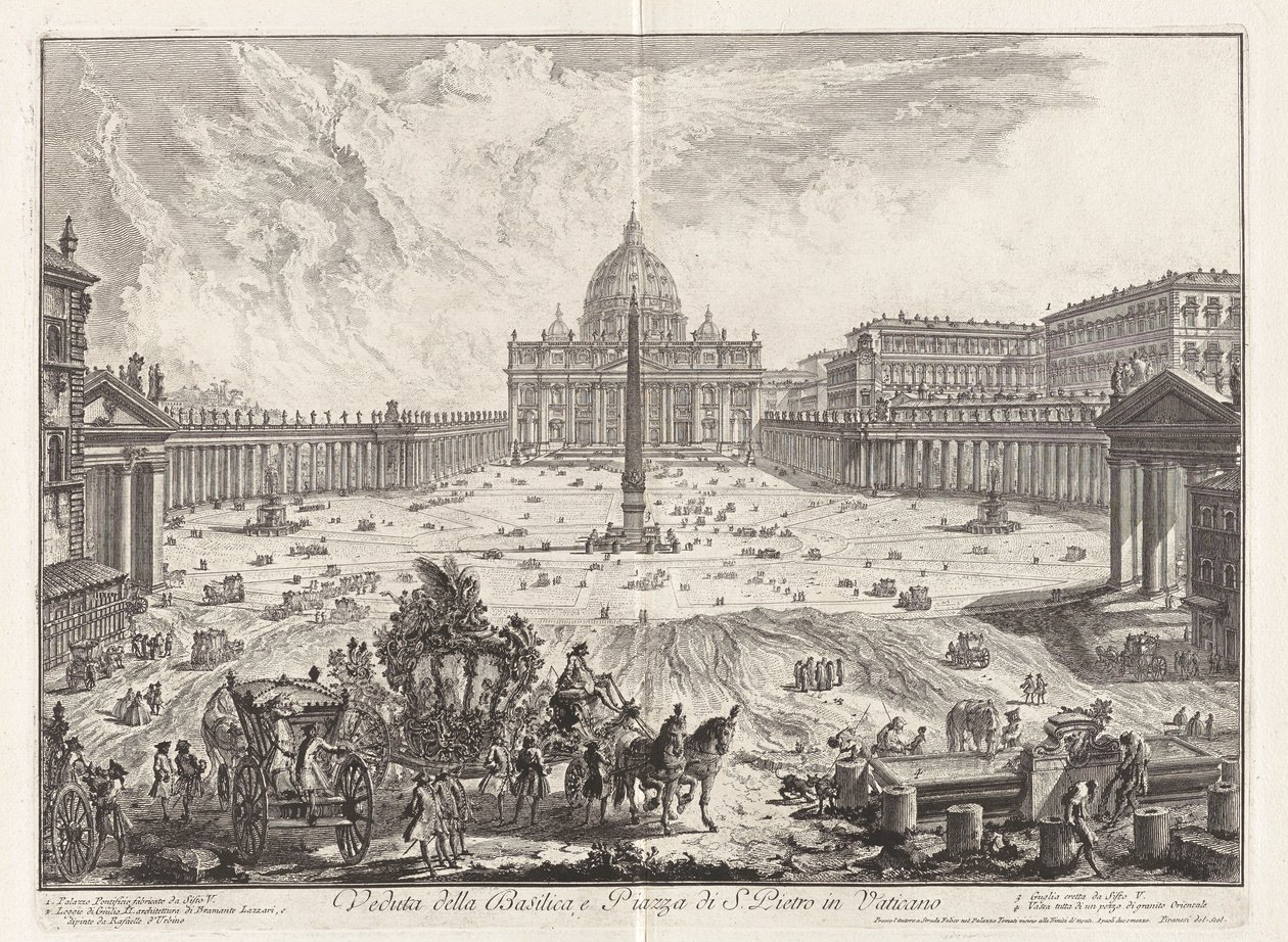 Bazilika manzarası ve Aziz Petrus Meydanı by Giovanni Battista Piranesi