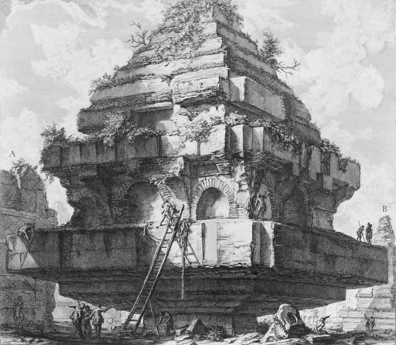 Büyük bir yapının görünümü, Appian Yolu üzerindeki Metelli Mezarı kalıntıları..., 1756-57. by Giovanni Battista Piranesi