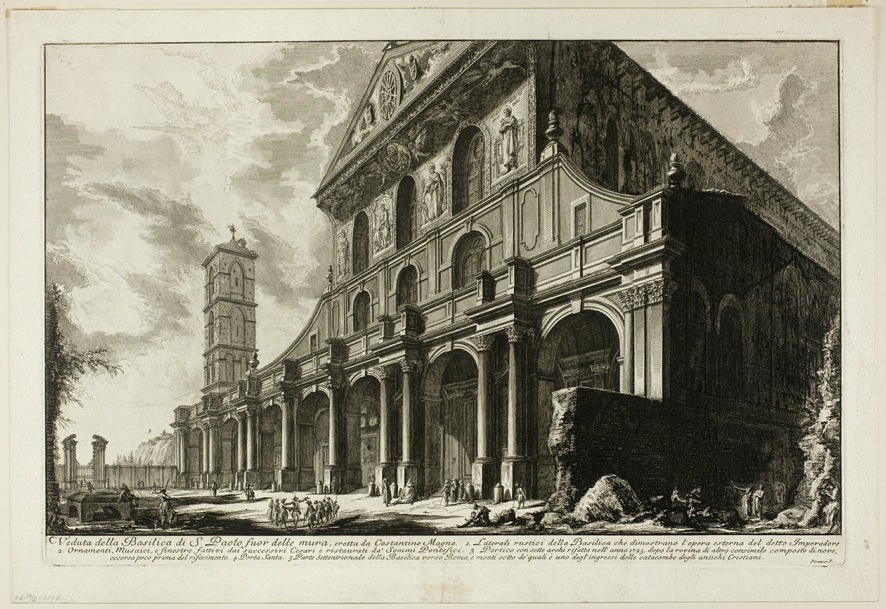 S. Paolo fuori delle Mura Bazilikası'nın görünümü [St. Surların Dışındaki Paul], Büyük Konstantin tarafından inşa edilmiş, Views of Rome'dan by Giovanni Battista Piranesi