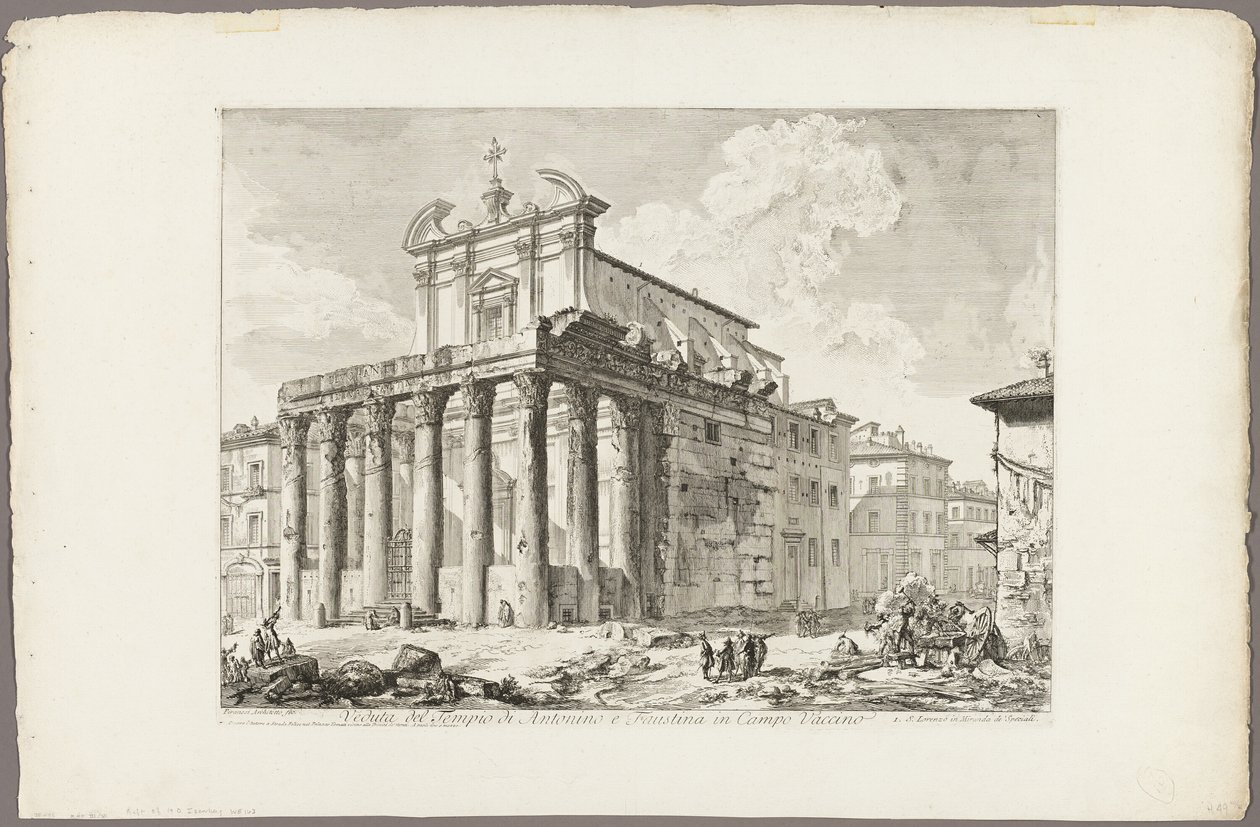 Roma Forumu'ndaki Antoninus Tapınağı ve Faustina'nın Roma Görünümünden Görünümü by Giovanni Battista Piranesi