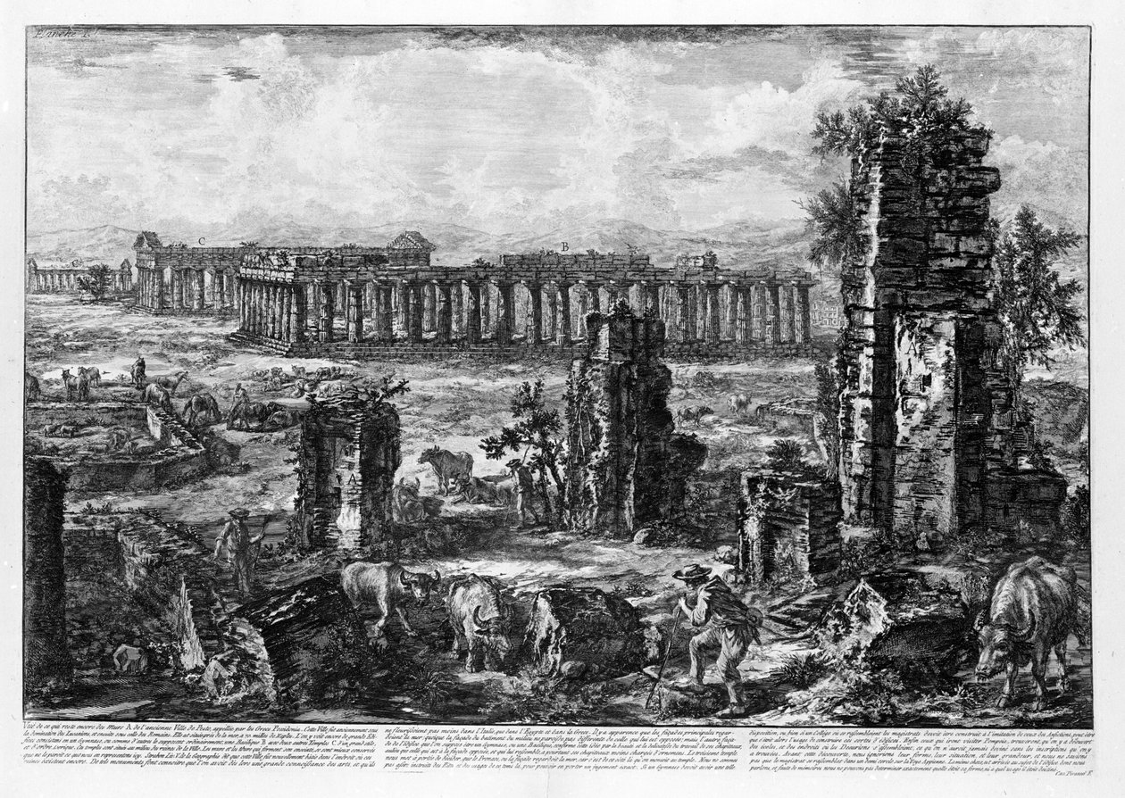 Paestum Tapınaklarının Görünümü (litho) by Giovanni Battista Piranesi