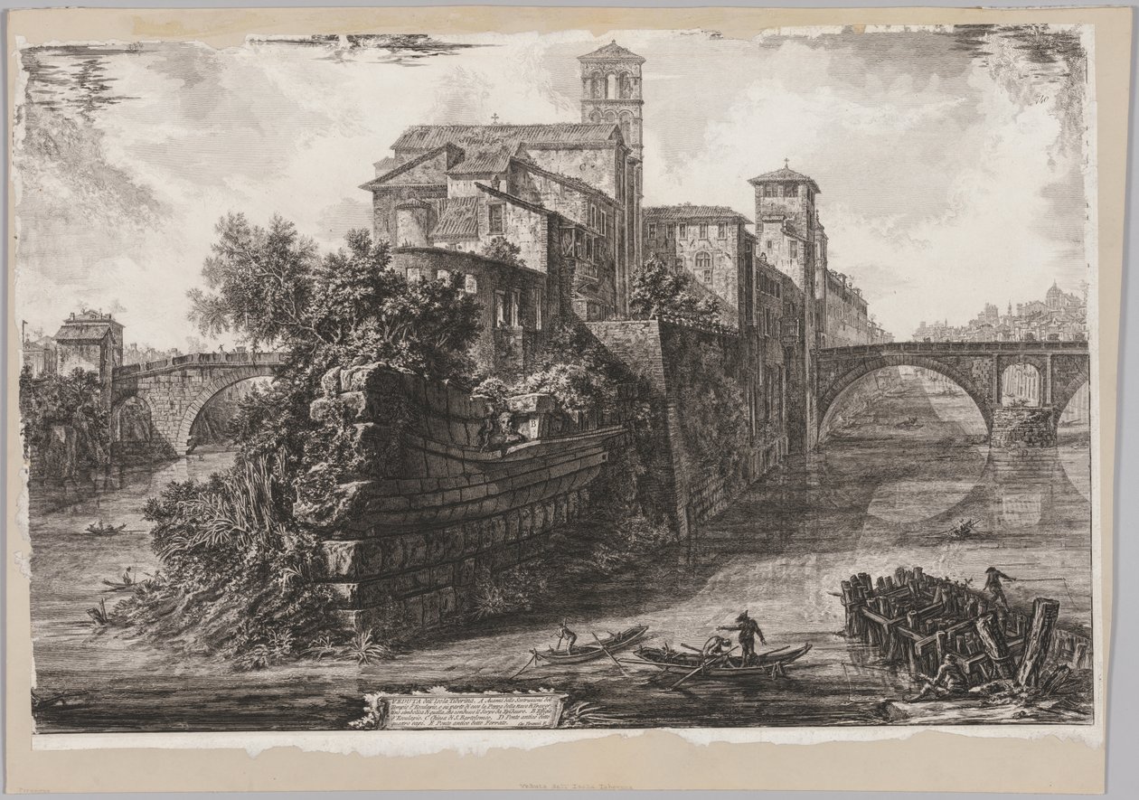 Roma Manzaraları: Isola Tiberina by Giovanni Battista Piranesi