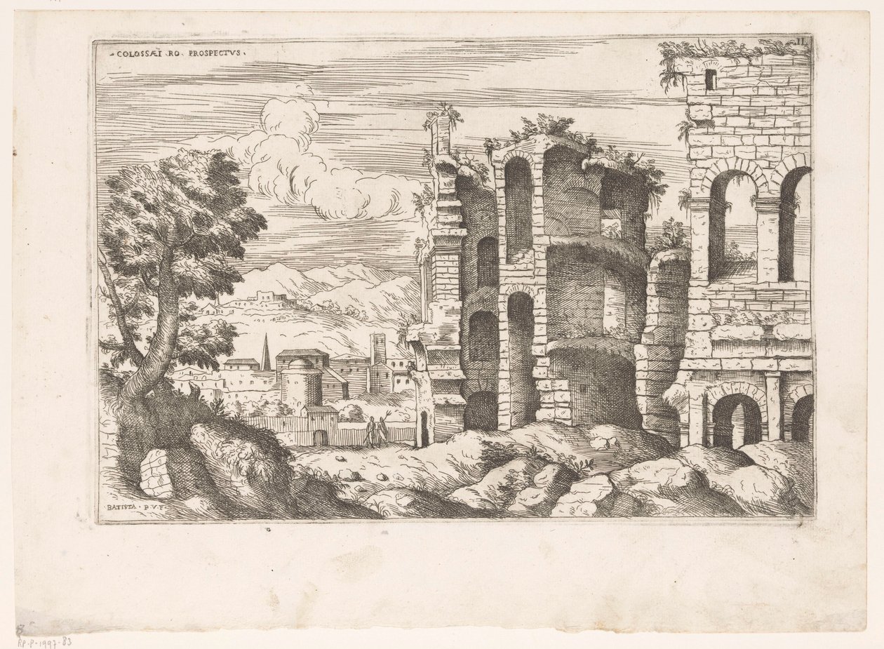 Gezicht op het Colosseum sizi bir araya getiriyor Roma Colosseum ro vistas (nesne üzerindeki başlık) Romeinse harabeleri (dizi adı) Antik Roma Dönemi Yıkılmış Anıtları Üzerine Bazı Notlar (...) (dizi adı) by Giovanni Battista Pittoni (I)